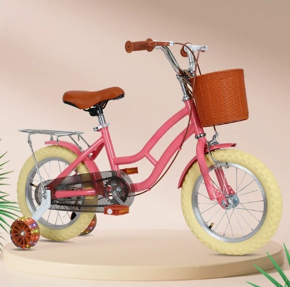 Princess pink flashing training wheels with bell and pump