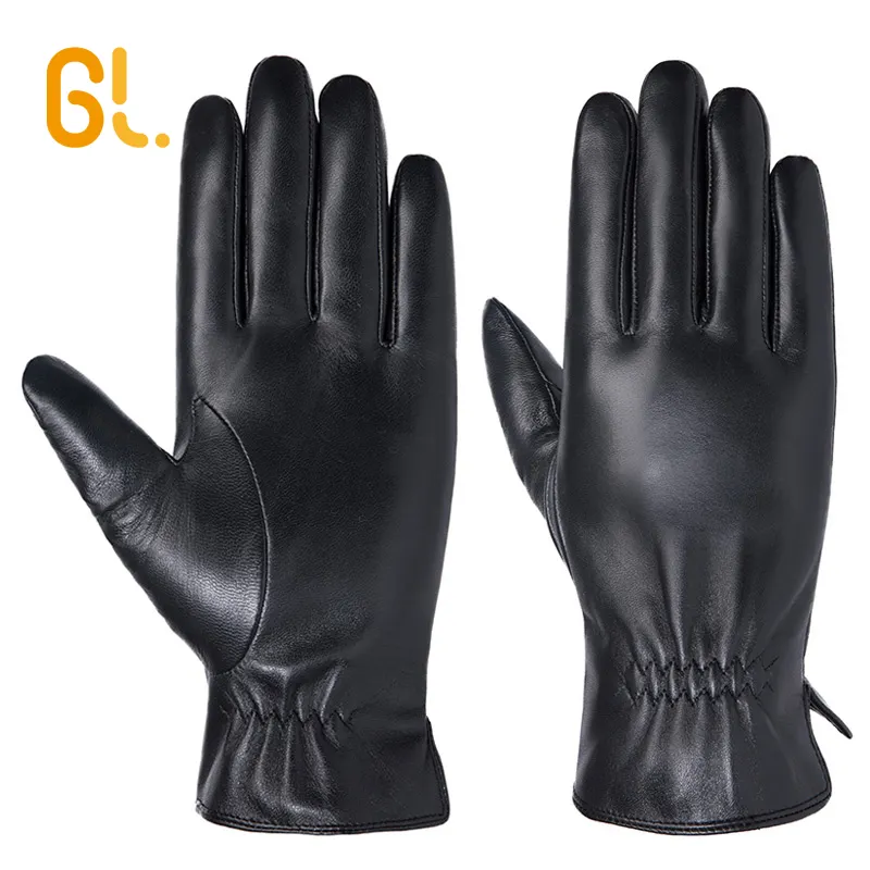 GL81 الأزياء الصانع الجملة رخيصة شتاء دافئ حقيقي جلدي قفازات اليدين للرجال