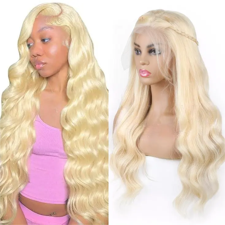 Wholesale 613# Blonde 10a Brazilian Virgin Human Hair pre-plucked Hair line hd transparent Body wave13x4 Full Front lace Wigs