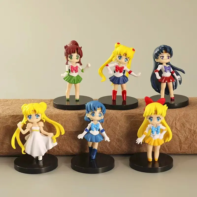 6 pz/set Sailor Moon Cartoon Model Statue Collection Anime Action Figures Kids Boys Girls Toys