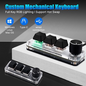 Teclado mecánico Macro USB con cable DIY, 3 teclas + 1 perilla RGB tipo C a USB, interruptor de programación personalizado para jugadores/editor de vídeo