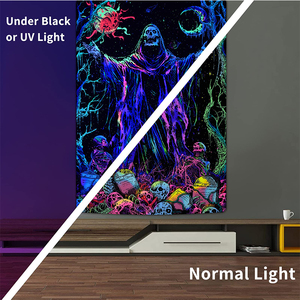 New Tùy Chỉnh Chăn Tường Treo Bất kỳ Aubusson Dệt Kỹ Thuật Blacklight Phản Ứng Nấm UV Backdrop Huỳnh Quang Glow Tấm Thảm - Product Image 4