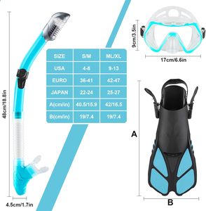 Kính cường lực kính lặn lặn Ống thở Bộ 3 cái Bộ ống thở ống thở hoàn toàn khô và vây có thể điều chỉnh - Product Image 3