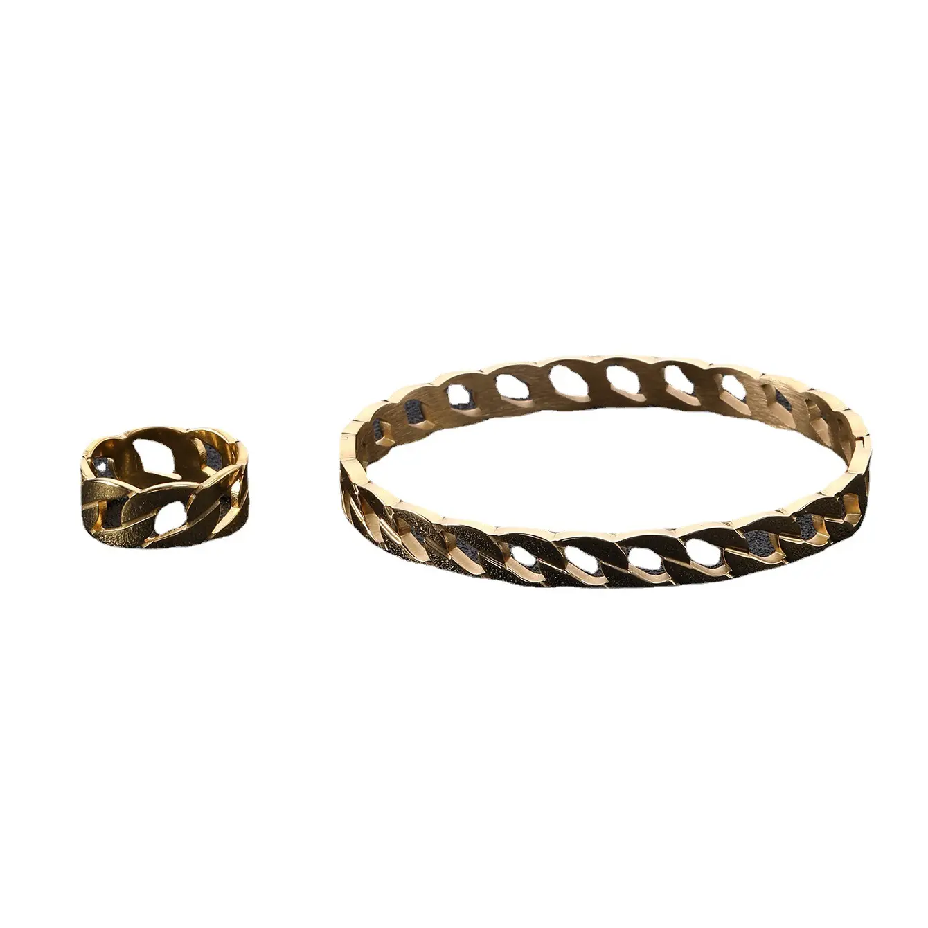 2401 fabricantes de zhongqi suministro directo corte de tendencia personalizado titanio acero pulsera anillo cadena de giro conjunto joya de acero inoxidable