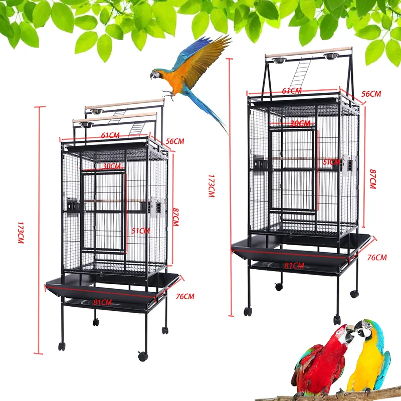 Wholesale 68 inches luxury designs black steel metal iron aviary canary budgie finch pet large parrot love bird cage for sale