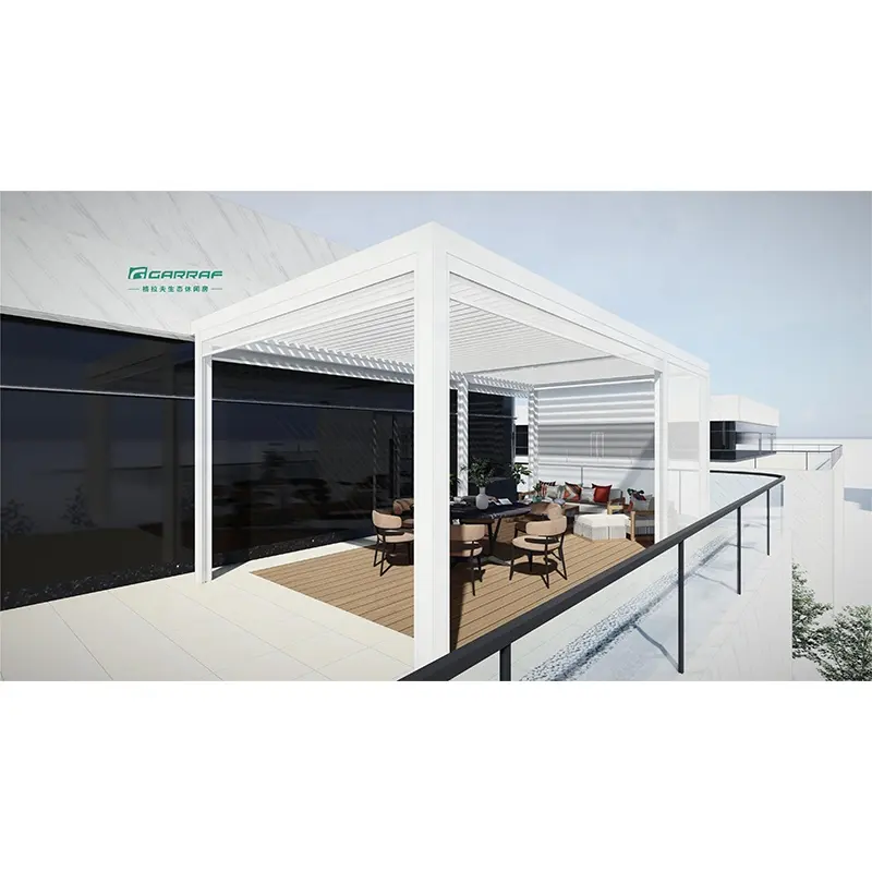 Waterproof metal Pergola garden pavilion motor Patio Pergola Terrace With Glass Sliding Doors Outdoor Patio Aluminium