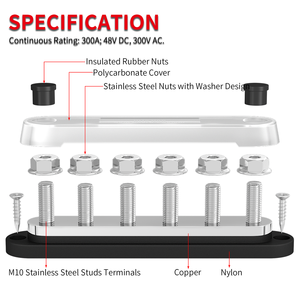 Thanh Xe Buýt Dòng Điện Lớn 300A Hạng Nặng Đầu Nối Khối Đầu Cuối 6X <span class=keywords><strong>3</strong></span>/8 Post(M10) Làm Bằng Đồng Nguyên Chất Có Nắp Đậy - Product Image 5