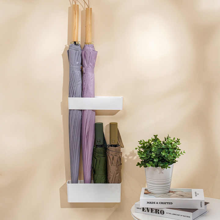 No Drill Home Indoor Rustproof Adjustable Wall Mounted Umbrella Storage Rack Stand Holder with Removable Drip Tray