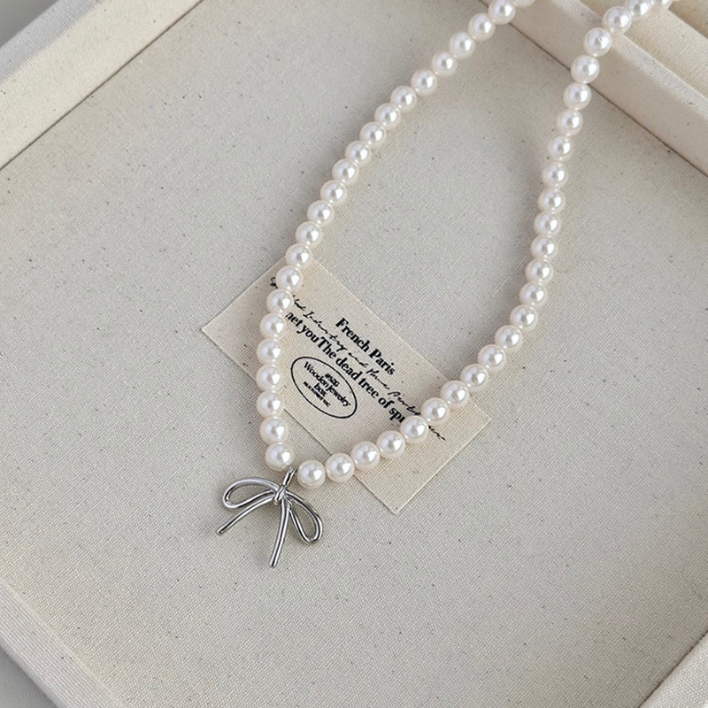 46bowknot pearl necklace-6mm