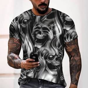 Gran oferta de ropa 2024, camisetas de fabricación profesional de China, nueva ropa de manga corta con estampado de calavera de poliéster, camisetas 3D