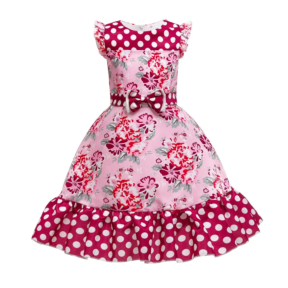 Vestido de princesa con estampado de estilo europeo para niños, vestido de fiesta de noche para niñas de 2 a 14 años, elegante vestido rojo de cumpleaños para niños