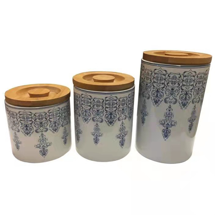 Ceramic Canister Set With Air-sealed Bamboo Lids Storage Bottles