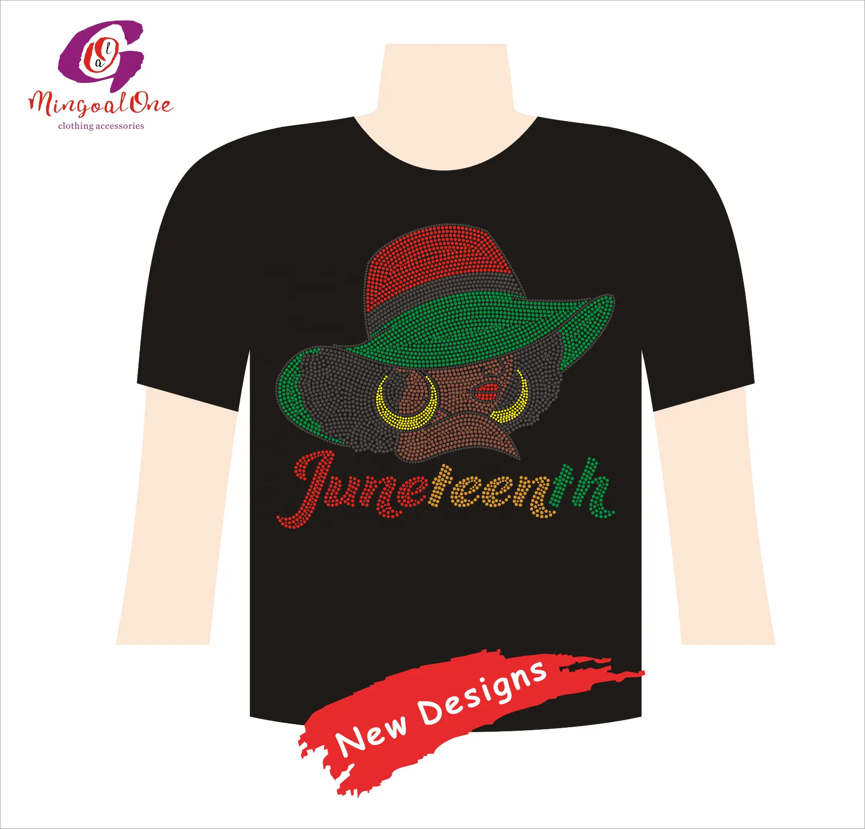 Mode populer junetblack hitam gadis berlian imitasi Transfer panas kustom hitam riwayat panas perbaikan berlian imitasi Transfer desain untuk kemeja