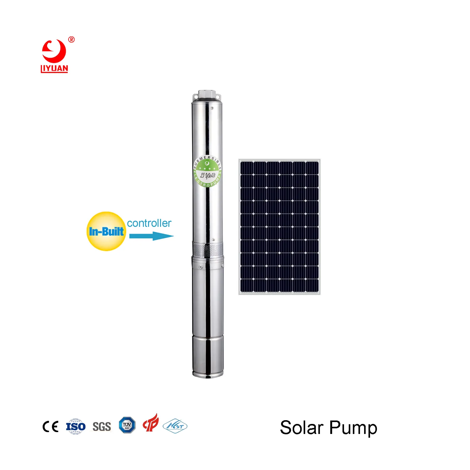 Bomba de agua solar sumergible alimentada por cabezal de panel solar Bomba de pozo solar híbrida Ac Dc para riego