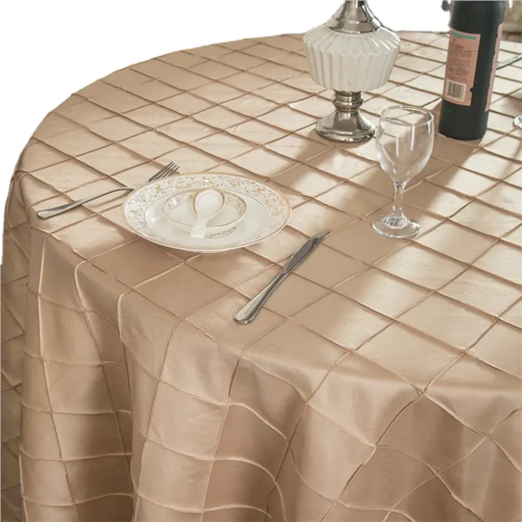 Toalha de mesa redonda barata de taffeta pintuck para casamento