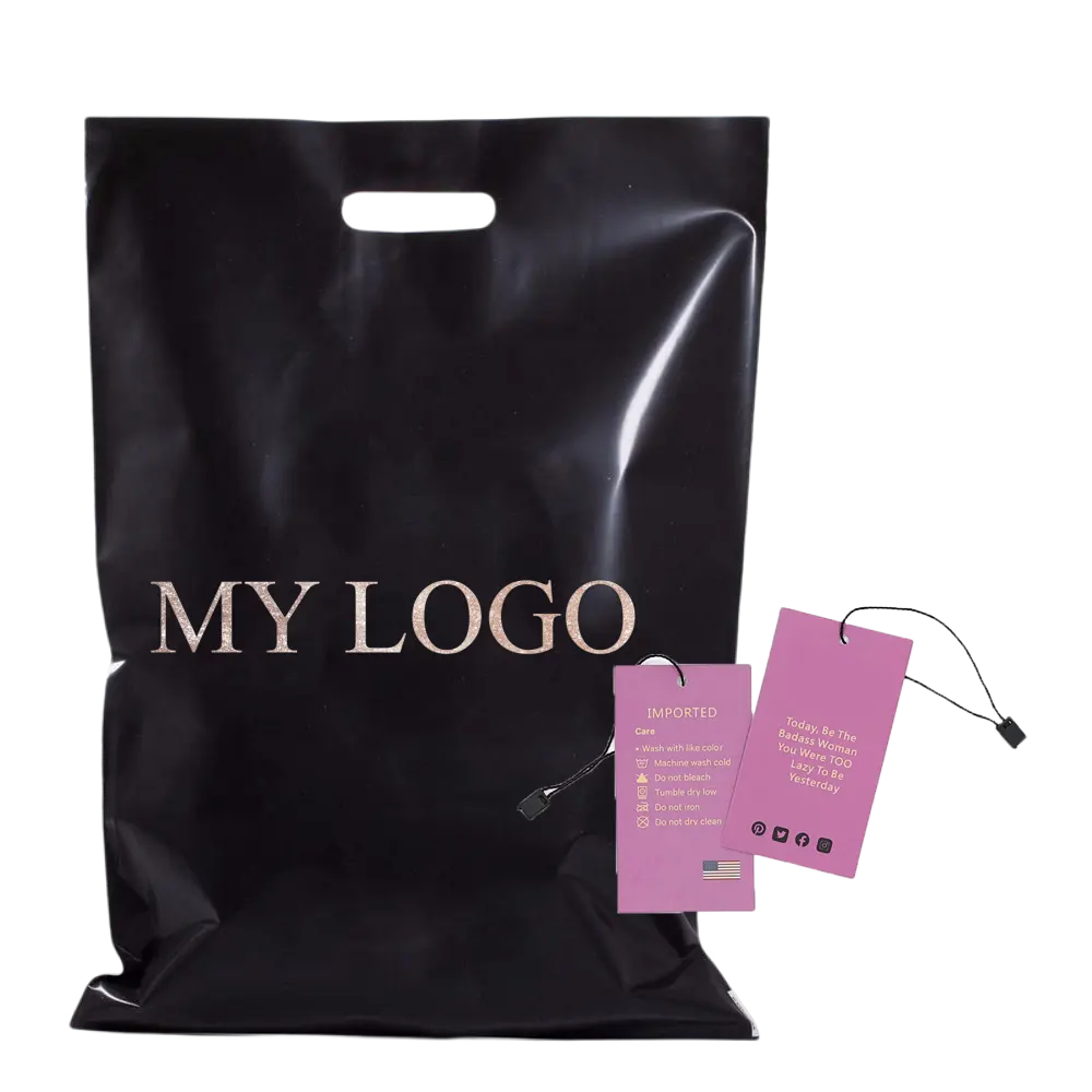 カスタムロゴデザイン印刷プラスチックショッピングバッグダイカットバッグハンドル付きプラスチック包装バッグ