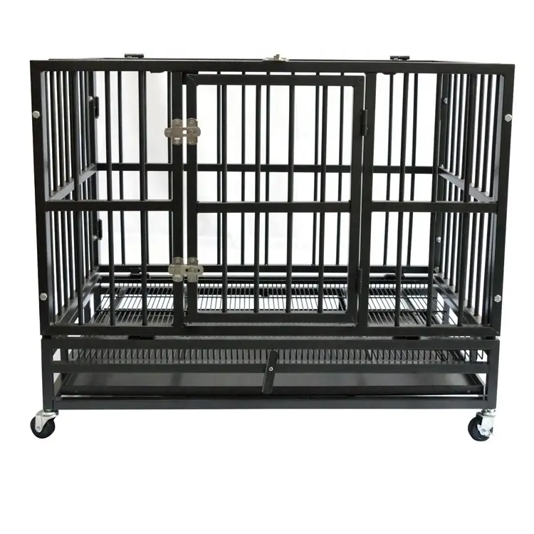 Уличная тяжелая клетка для собак, высокопрочная металлическая черная клетка для собак, большая клетка для собак с колесами