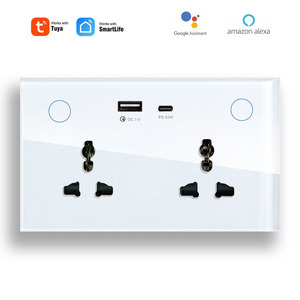 147mm 16A Tuya WiFi Smart Universal Type C <strong>USB</strong> Glass Panel Wall <strong>Socket</strong> 110V 220V 20W Smart Power Switches and <strong>Sockets</strong> - Product Image 1