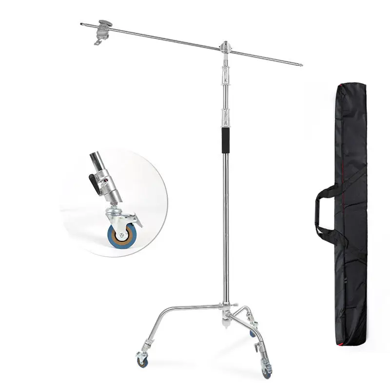 heavy duty 40 inch photo studio photography light stand for livesteaming C stand with boom arm 3.3M Stainless Steel C-stand