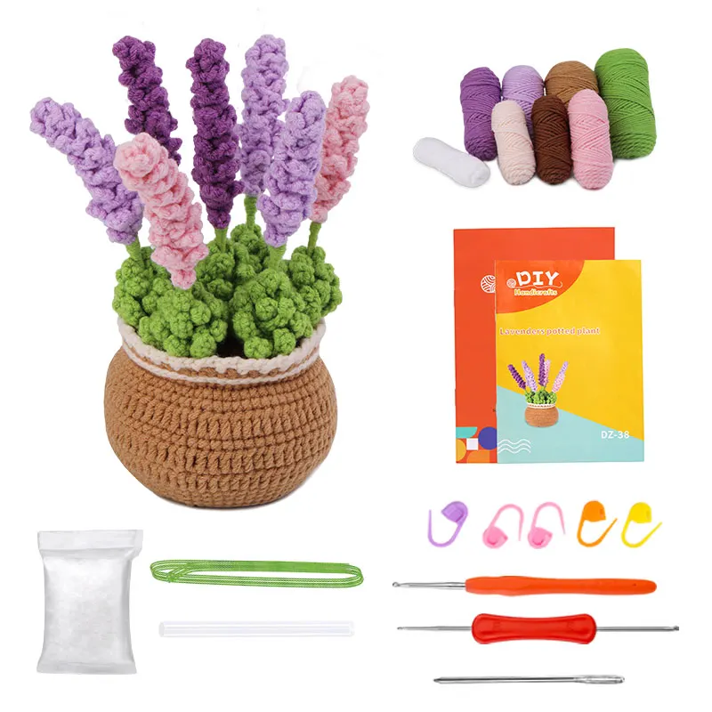 Bonito color lavanda crochet principiante kit DIY tejer a mano crochet Starter Kit