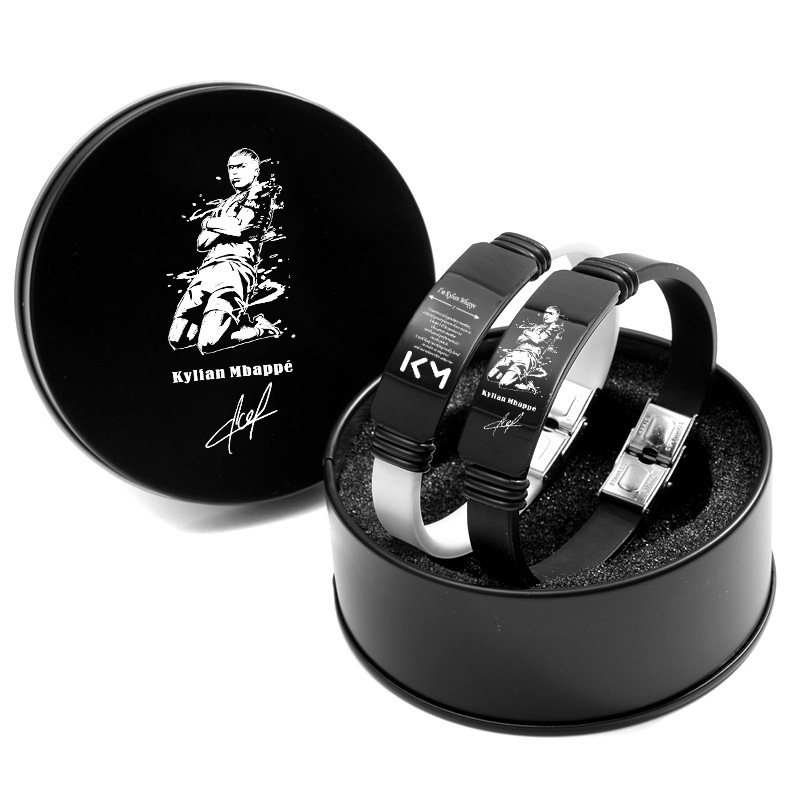 Bracelet plaqué (Mbappe) ensemble noir et blanc + boîte en fer