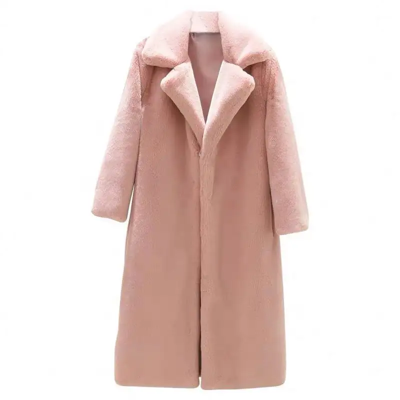 Kış kadın ceket fabrika kaynağı moda kürk giyim kadın ceket pembe Faux tavşan kürk ceket Mantel cappotto vacht frakke