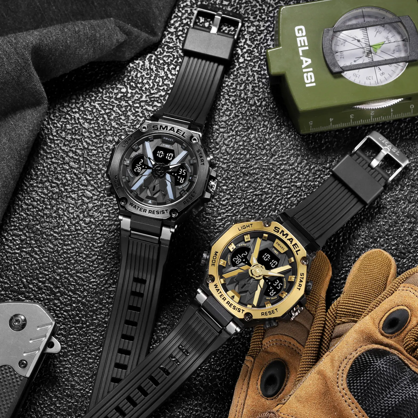 SMAEL 8087 orologio da polso sportivo dual time analogico e digitale di moda all'ingrosso per uomo soft TPU band waterproof reloje