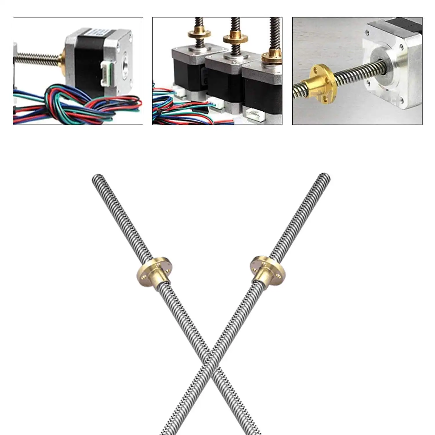 T8 Batang Berulir Baja Tahan Karat 8Mm, Sekrup Timbal dengan Mur T8 untuk Mesin Printer 3D Sumbu Z