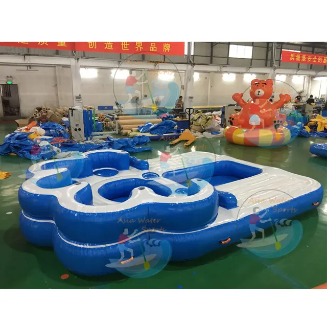 Aufblasbare Wasser schwimmende Insel tropisch, große aufblasbare 6 Personen Lake Pool River Floating Island Raft