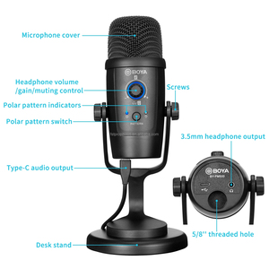 Bo Ya BY-PM500 Desktop USB Microphone Mic 24 Bit/48 kHz Resolution Latency-free <strong>Monitoring</strong> &amp; Muting <strong>Function</strong> &amp; Desktop Stand - Product Image 2