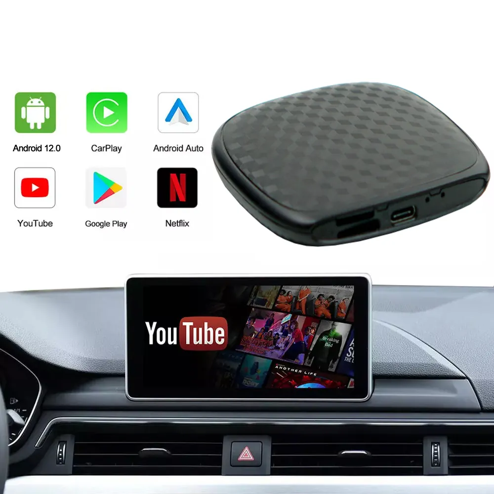 Smart Multimedia Player Plug & Play Wireless CarPlay Android13 AI Box 4 + 64GB per aggiornamento Spotify Netflix YouTube Factory Carplay