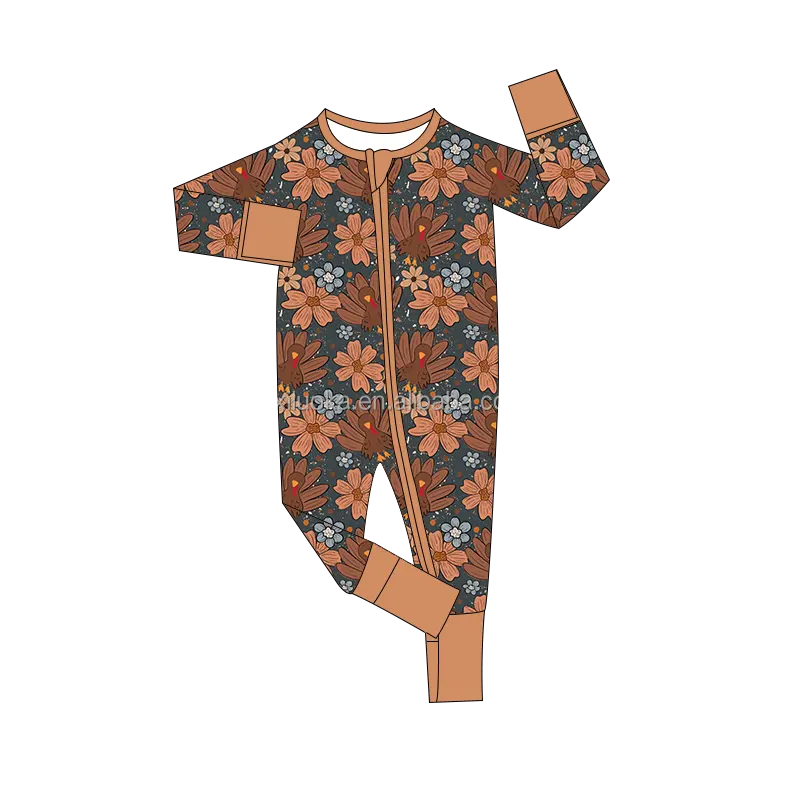 Impression personnalisée Barboteuse à fermeture éclair en bambou Vêtements Pyjama une pièce unisexe pour bébé Combinaison