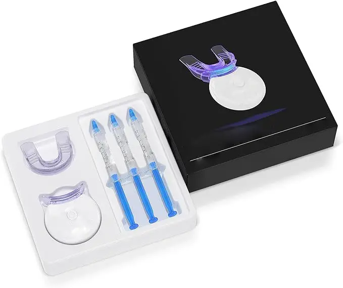 Kit di sbiancamento denti etichetta privata con luce blu LED include scatola regalo dispositivo di sbiancamento dentale
