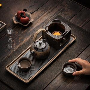 日式暖茶迷你套装中国功夫茶具一壶两杯石器茶壶茶托陶瓷茶具 - Product Image 3