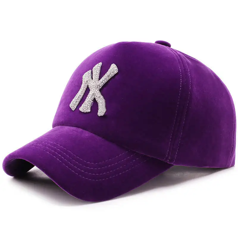 2023 strass NY designers berretto da baseball in velluto a coste viola gorras berretto da baseball in velluto dorato