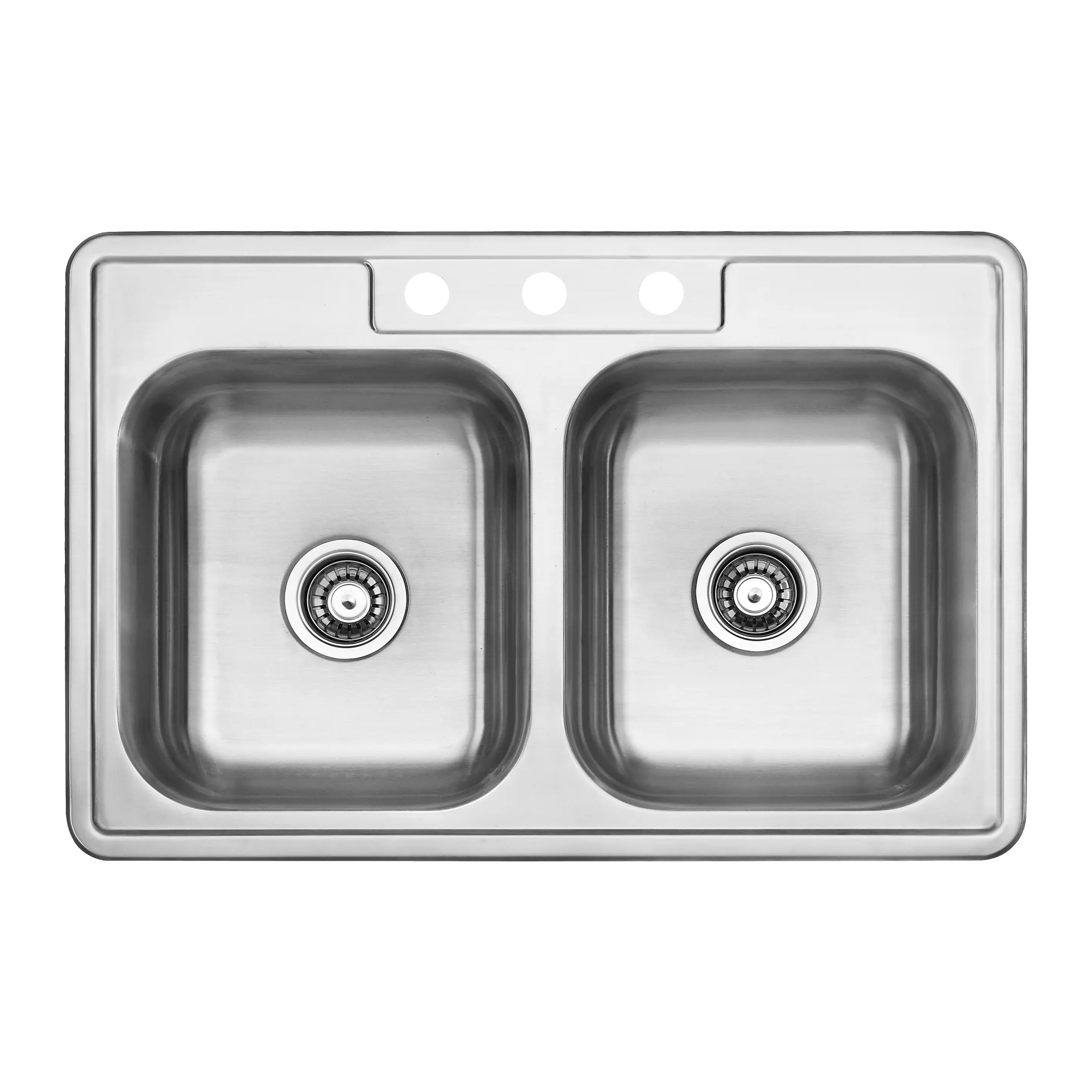 Doppio lavello da cucina rettangolare in acciaio inossidabile con 3 fori sul lato con rubinetto