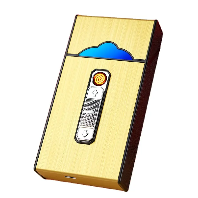 KY New Design 20pcs Cigarettes Pocket Usb Rechargeable Electronic Metal Classic Cigarette Case Lighter
