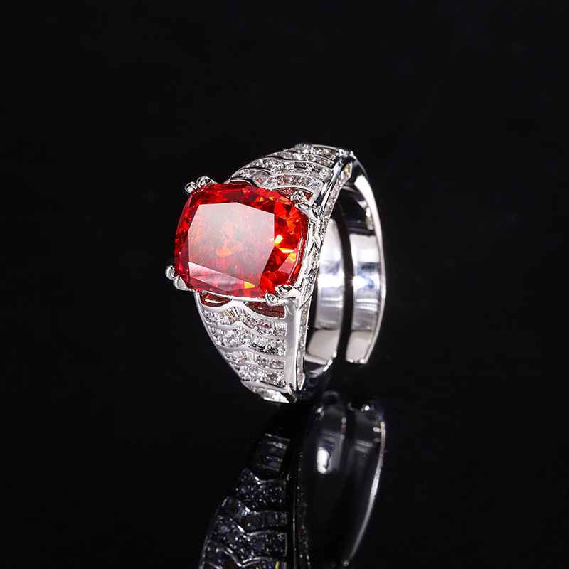 Bague rouge chinoise taille ajustable, motif Fleur de Glace.