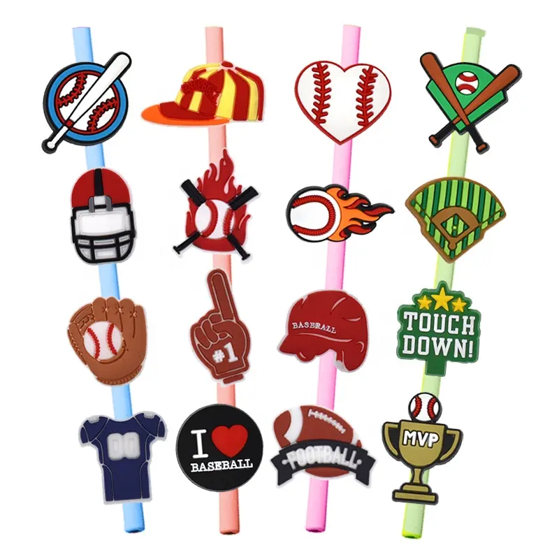 Baseball Sports Silicone Straw Toppers Charms Free Opp Bag Provided Bar Accessories Drinking Straws Silicone Rings for Straw