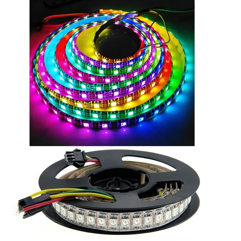 Ws2812b Strip lampu Led rgb, setrip lampu Led 5v ws2812b senar warna impian 30/60/144 Leds/m cerdas RGBIC ws2812