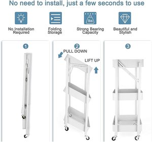 <strong>Low</strong> Moq 3-tier Multi-purpose Slide Storage Foldable Rolling Cart With Wheels Hand Carts &amp; <strong>Trolleys</strong> Available in Multiple Colors - Product Image 4