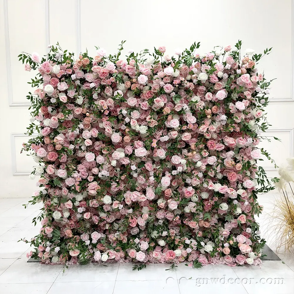 सफेद गुलाबी शादी की सजावट के लिए कृत्रिम फूल की दीवार पृष्ठभूमि सजावट के लिए कृत्रिम फूल की दीवार पृष्ठभूमि