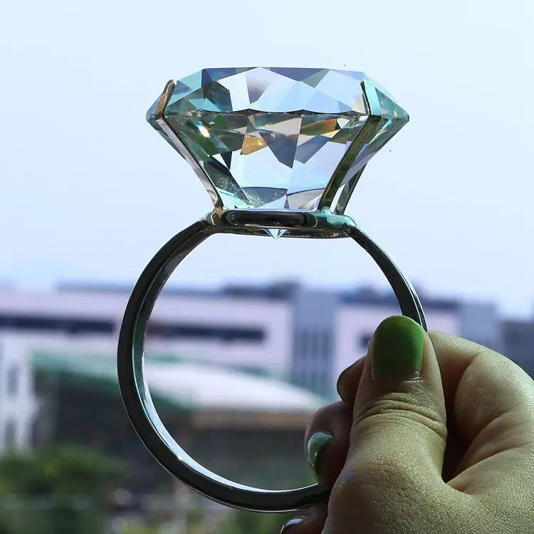 Dekorasi Pernikahan 80Mm Kaca Kristal Cincin Berlian Besar Lamaran Romantis Properti Pernikahan Ornamen Rumah Hadiah Pesta Souvenir