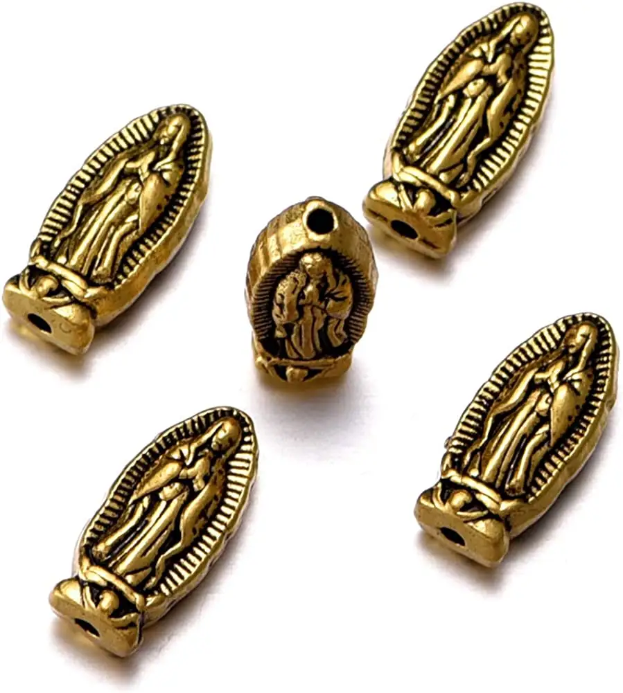 60 adet antik altın Oval boncuklar Our Lady mucizevi madalya çiçek tespih merkezinde çapraz İsa bakire katolik alaşım haç