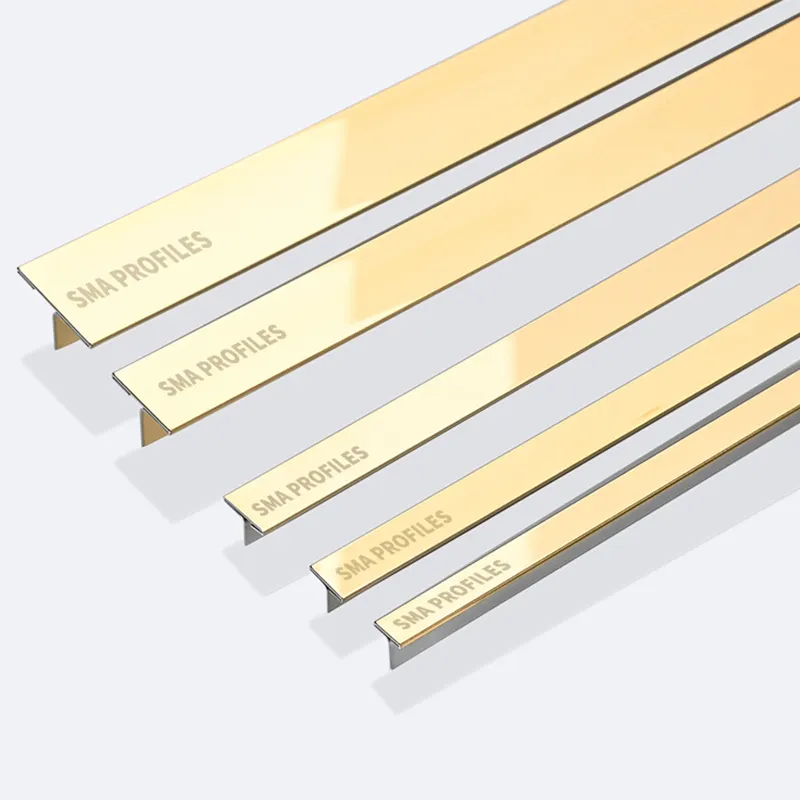 2023 SMAProfiles decorative gold brushed stainless steel T profile strip metal wall tile trim for furniture