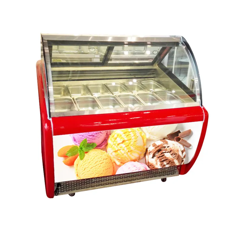 Stainless Steel Gelato Show Case Commercial Refrigerators Display Ice Cream Cone Cake Cabinet Showcase