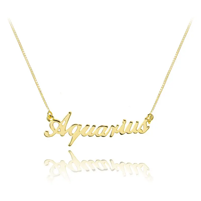 Usine de bijoux en laiton Nom personnalisé Plaqué or 18 carats Horoscope Signe Zodiaque Collier pour femme et homme