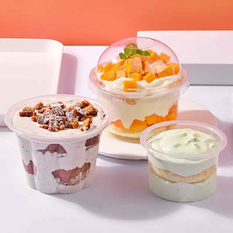 Ustom-taza de plástico desechable con tapa y cuchara para helado, pudín de yogurt, venta al por mayor