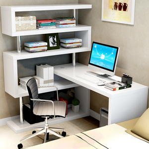 Escritorios de ordenador modernos para oficina en casa, mesa de estudio de escritura con estantería - Product Image 5