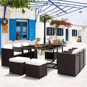 Patio Furniture 11 PCS Outdoor Conversation Set All Weather Wicker Dining Table Chair SetとOttoman - Product Image 1